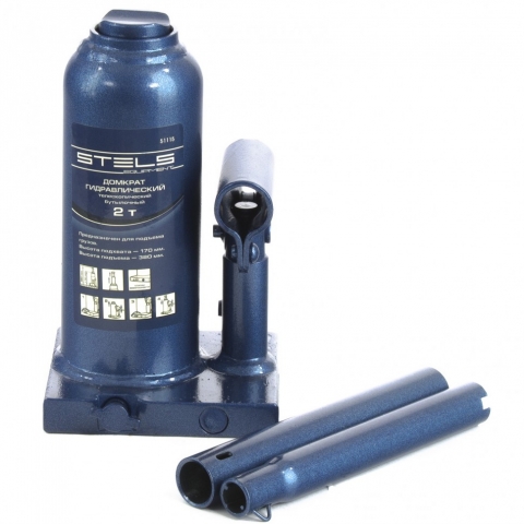 products/Домкрат гидравлический бутылочный телескопический, 2 т, H подъема 170-380 мм Stels, арт. 51115