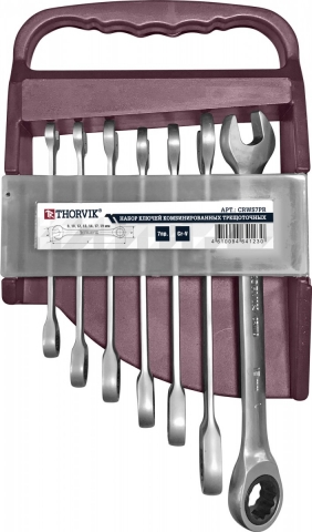 products/Набор комбинированных трещоточных ключей Thorvik CRWS7PR на держателе, 8-19 мм, 7 пр