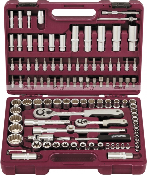 Набор инструмента универсальный THORVIK 1/4", 1/2"DR с головками торцевыми MultiProf, 108 предметов, арт. UTS0108MP 