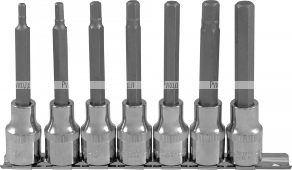 921207 Набор насадок торцевых 1/2"DR с вставками-битами шестигранными на держателе, H4-H10, 100 мм, 7.OMBRA