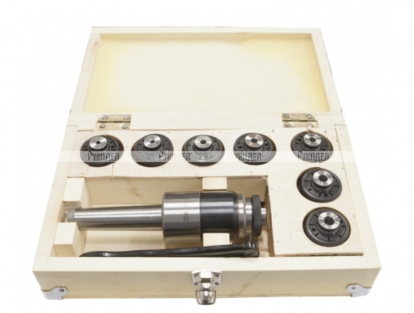 Патрон резьбонарезной STALEX МТ-3 под винт и набором цанг (комплект 7шт.), арт. 22035023