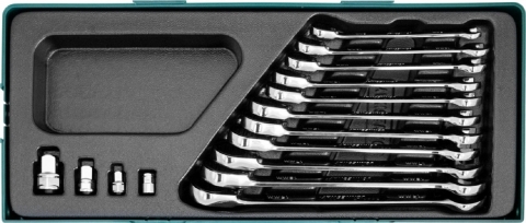 products/Набор ключей гаечных комбинированных трещоточных с аксессуарами на держателе, 8-19 мм в ложементе, 15 предметов  Jonnesway арт. W106115SP