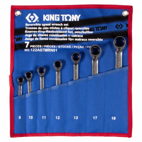products/Набор комбинированных трещоточных ключей KING TONY 8-19 мм, чехол из теторона, 7 предметов 122A07MRN01