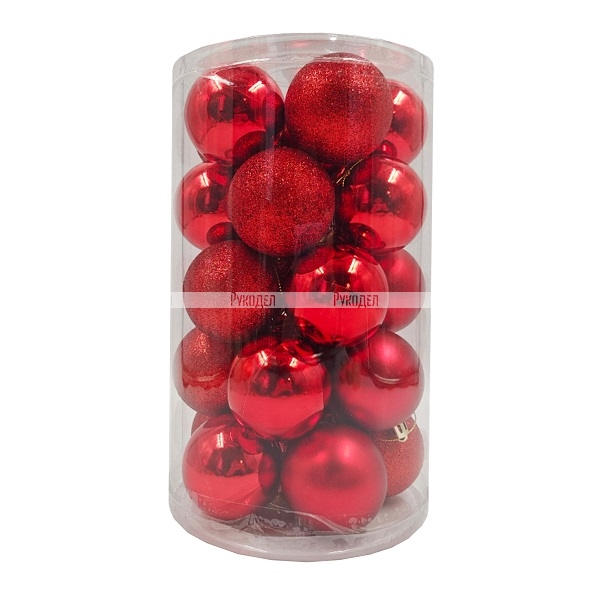 Набор ёлочных шаров, пластик, красный микс, 25 шт в упаковке, Winter Glade 60125G003