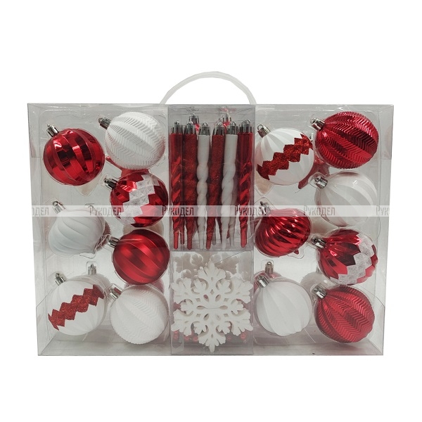Набор ёлочных шаров, пластик, красный/белый микс, 51 шт. в упаковке, Winter Glade, арт. 90251G309