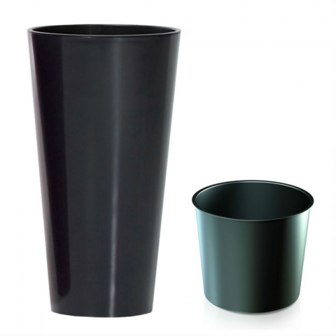 products/Кашпо для цветов TUBUS SLIM SHINE Prosperplast антрацит 2 предмета 15 и 27л DTUS300S-S433