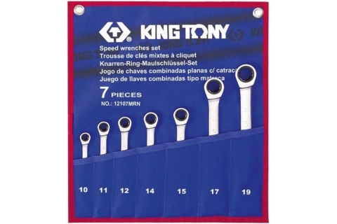 products/Набор комбинированных трещоточных ключей 10-19мм 7шт KING TONY 12107MRN