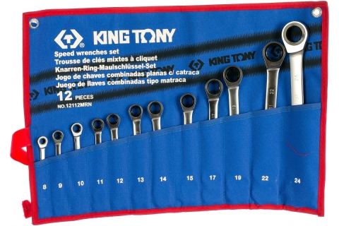 products/Набор комбинированных трещоточных ключей (8-24 мм, чехол из теторона, 12 предметов) KING TONY 12112MRN