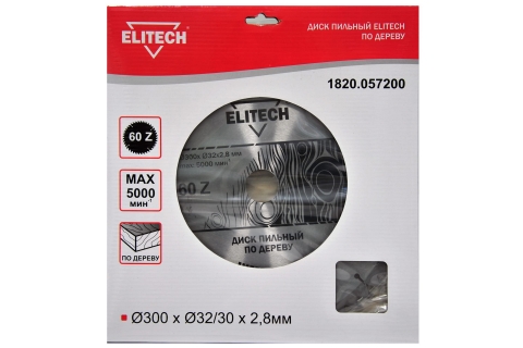 products/Диск пильный ELITECH 1820.057200 Ø300x32/30x2.8мм, 60 зуб (арт. 187799)