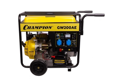 products/Генератор бензиновый сварочный CHAMPION GW200AE (5/5.5Квт 200А 85,5кг эл.старт колеса)