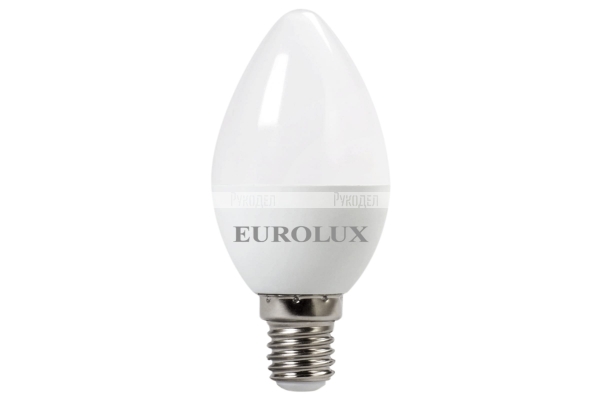Лампа светодиодная LL-E-C37-7W-230-2,7K-E14 (свеча, 7Вт, тепл., Е14) в коробке 10 шт. Eurolux, арт. 900/76/2/7