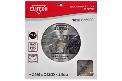 products/Диск пильный ELITECH 1820.056900 Ø255x32/30x2.8мм, 72 зуб (арт. 187796)