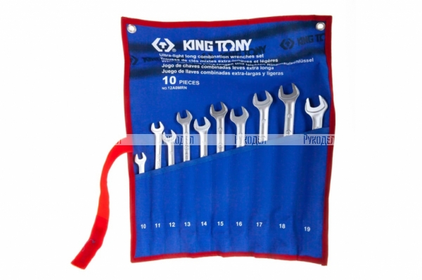 Набор комбинированных удлиненных ключей, 10-19 мм, чехол из теторона, 10 предметов KING TONY 12A0MRN