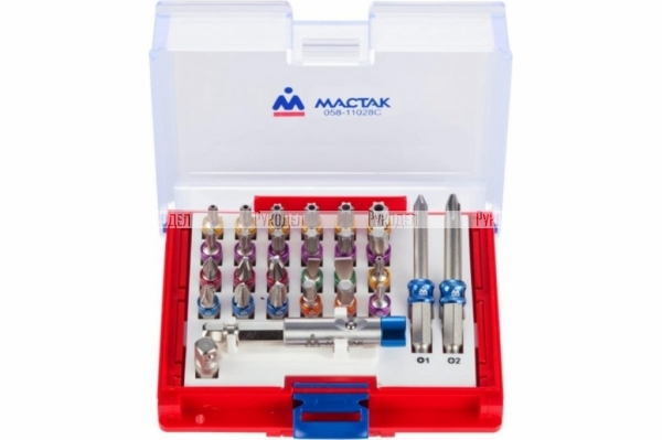 Набор вставок бит 1/4, TORX, HEX, PZ, PH, SLOT, 28 предметов МАСТАК 058-11028C