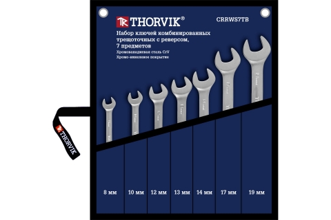 products/Набор комбинированных трещоточных ключей Thorvik CRRWS7TB с реверсом, в сумке, 8-19 мм, 7 пр.