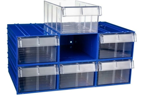 products/Пластиковый короб Стелла-техник C-2-К6-синий-прозрачный , 140х250х100мм, комплект 6 штук