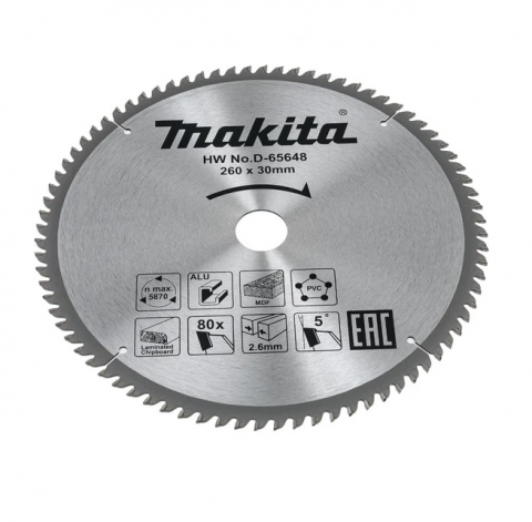 products/Пильный диск универсальный 260x30 мм 80T Makita D-65648