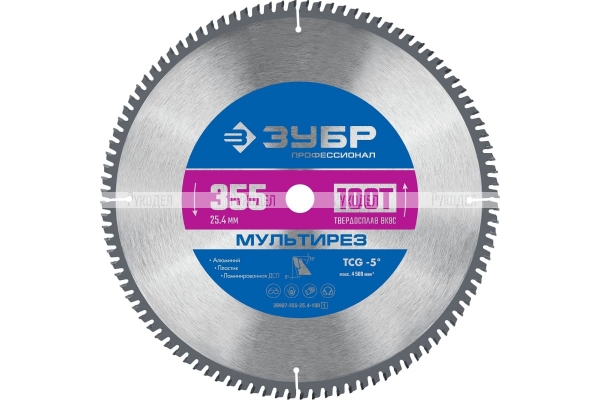 Пильный диск по алюминию ЗУБР Мультирез 355x25.4 мм, 100Т 36907-355-25.4-100_z01
