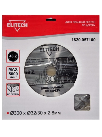 products/Диск пильный ELITECH 1820.057100 Ø300x32/30x2.8мм, 48 зуб (арт. 187798)