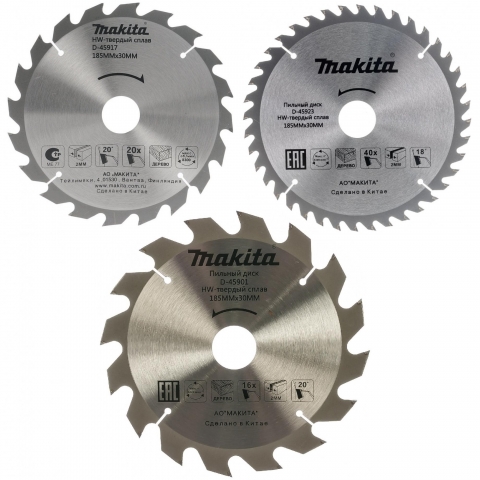 products/Пильный диск для дерева 185x30 мм, 16/20/40T, 3 шт. Makita, D-46349