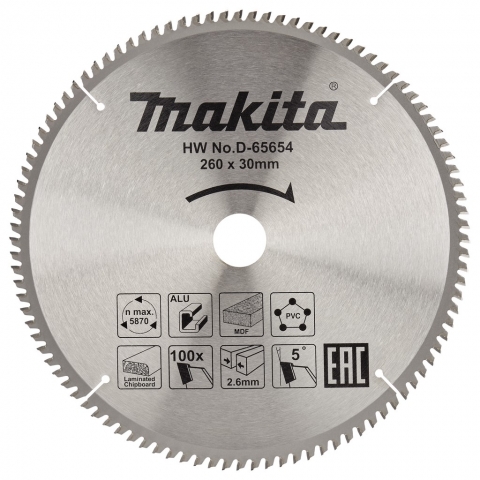 products/Пильный диск универсальный STANDART 260х30х2.6х100T Makita, D-65654