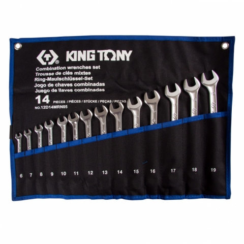 products/Набор комбинированных ключей KING TONY 6-19 мм, чехол из теторона, 14 предметов 12D14MRN05