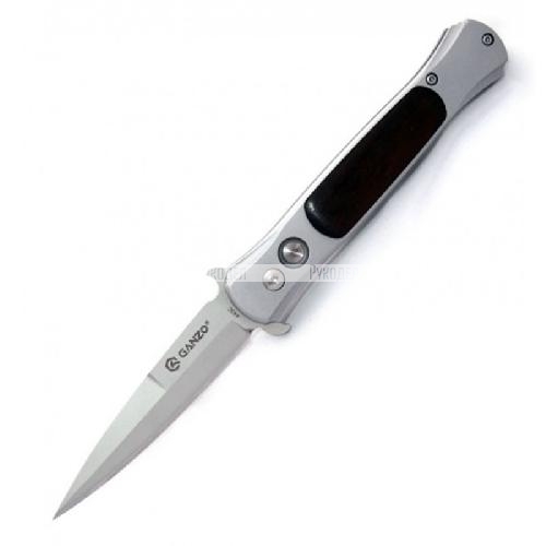 G707 Нож складной полуавтоматический "Ganzo" с клипсой, дл.клинка 85 мм, сталь 440С, цв. хром.Следопыт