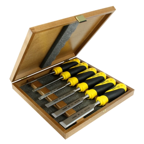products/Набор из 6 плоских стамесок с ручкой 6, 10, 12, 16, 20, 26мм в деревянном кейсе NAREX SUPER 2009 LINE PROFI 852900